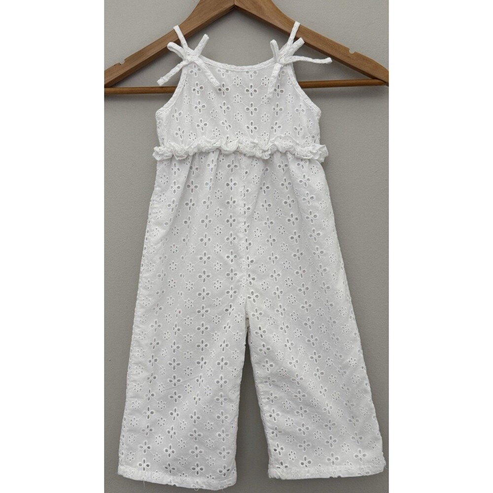 Habitual Girl 2T White Eyelet Jumpsuit 100% Cotton